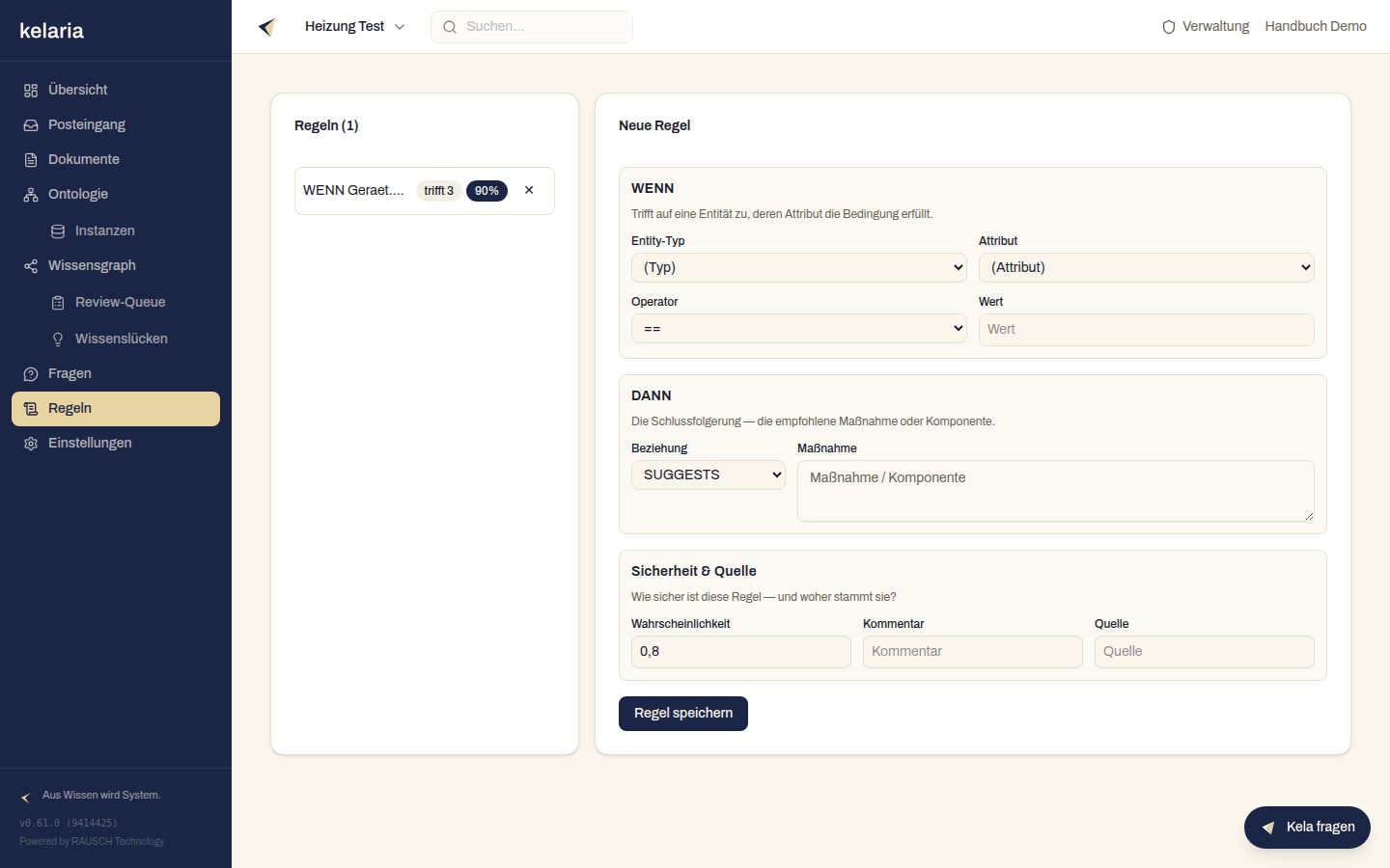 Der Regeln-Editor mit Liste und Formular